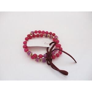 2 Gold and Purple Beaded Stretchy Bracelets